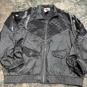 ACTIVE FRONTIER 90's Sporty Shiny Quilted Silver Full-Zip Windbreaker XL